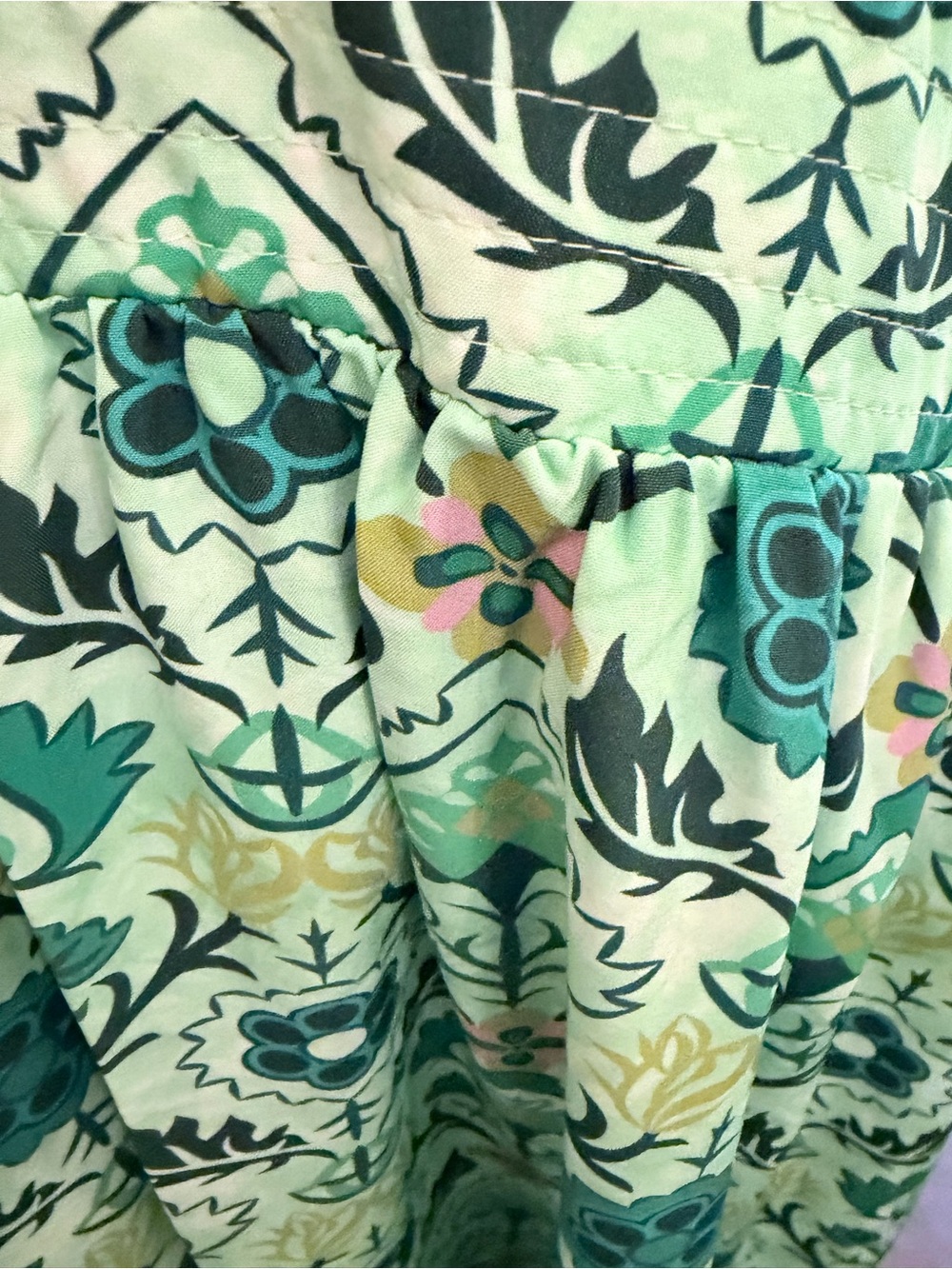Jodifl NWT Green Floral Folk Print Puff Sleeve Maxi Dress Large - Picture 4 of 10